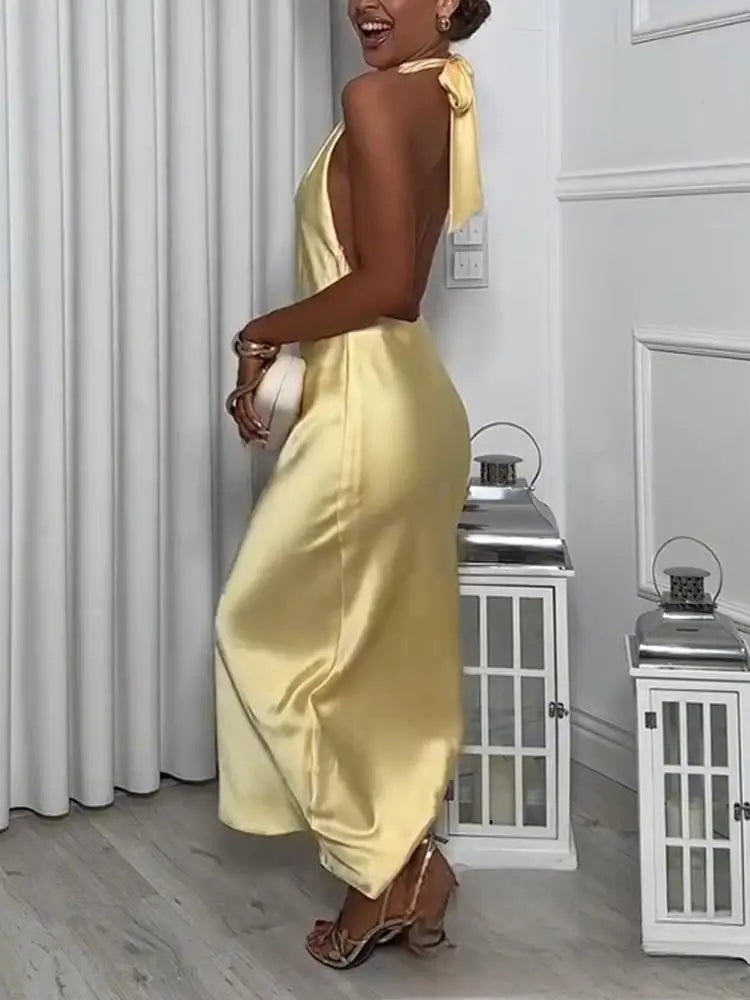 Delia - Satin silk halterneck dress