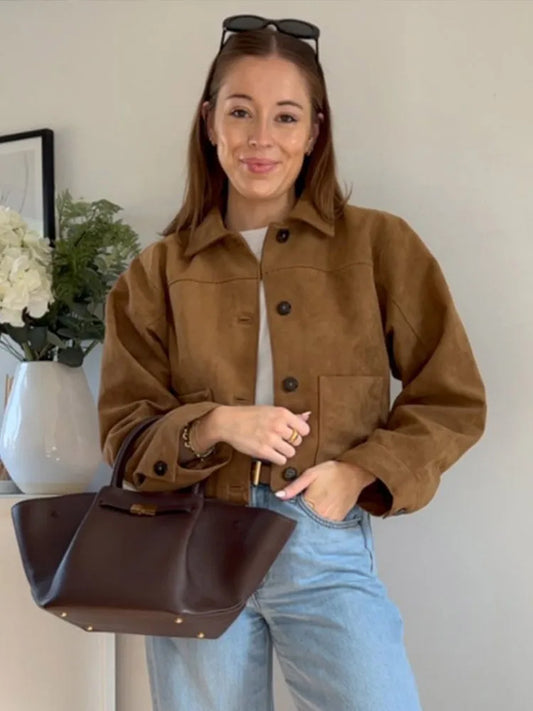 Nadia - Suede look jacket and skirt set