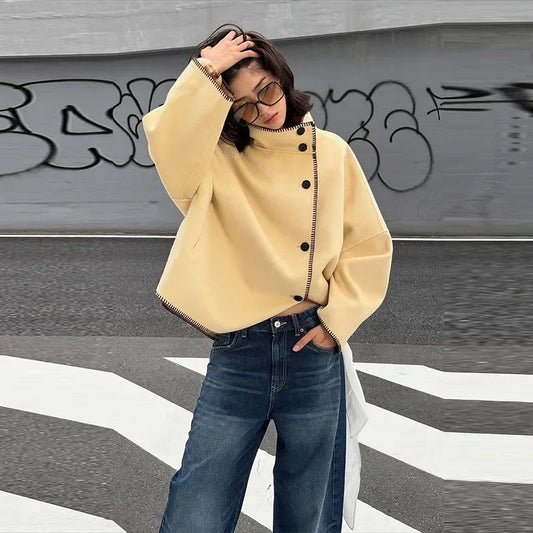 Zoya - Wool blend high neck coat