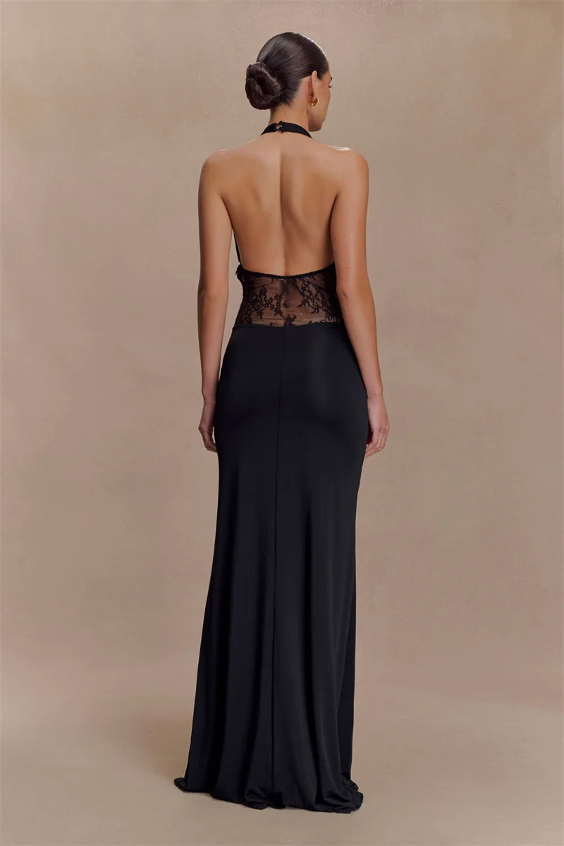 Celina - Dress with plunging neckline and lace detailing