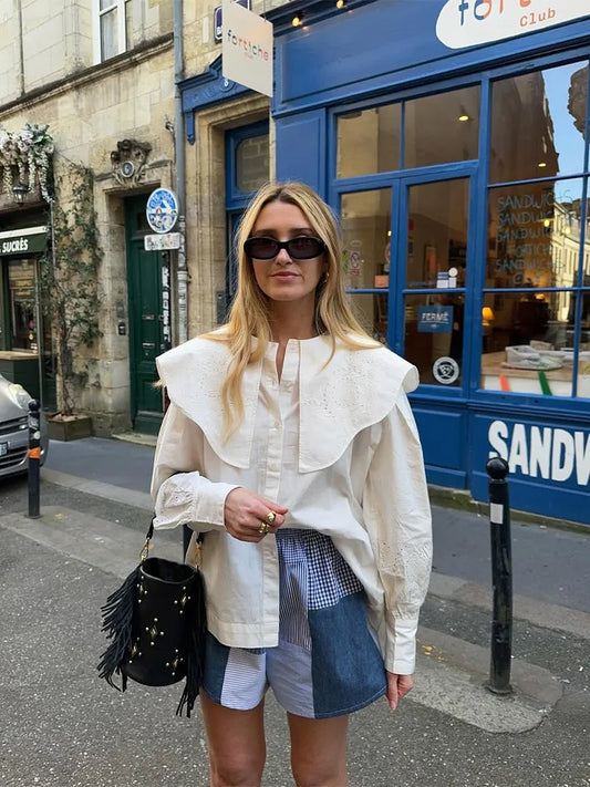 Luna - Poplin blouse with oversized collar
