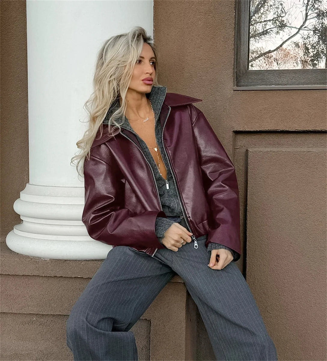 Anya - Faux leather zipper jacket