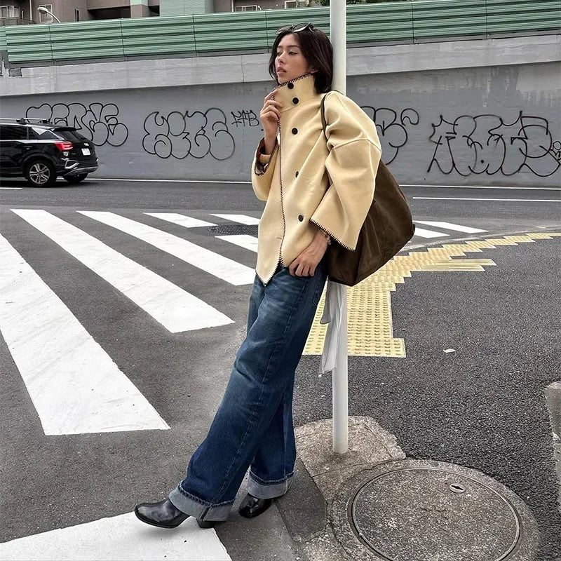 Zoya - Wool blend high neck coat