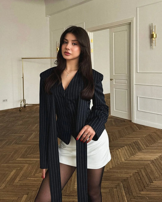 Irina - V-neck blazer jacket with slim scarf