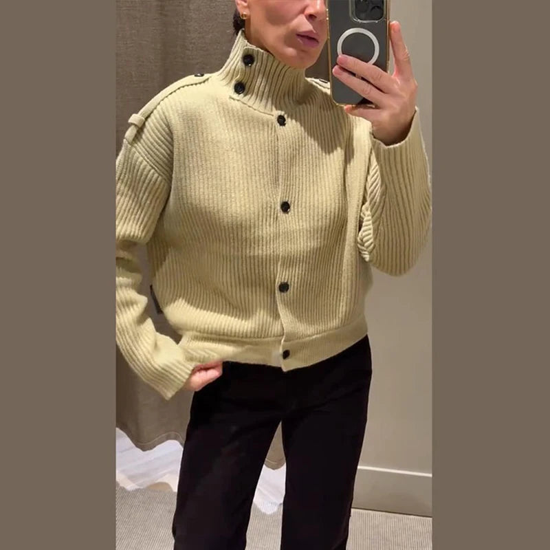 Jackie - Knitted high neck cardigan