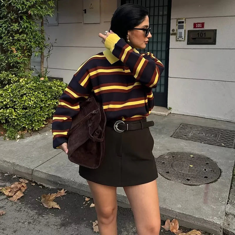 Aviva - Knitted striped polo shirt