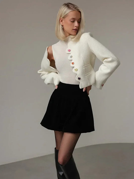Judy - Elegant boucle jacket with loveheart buttons