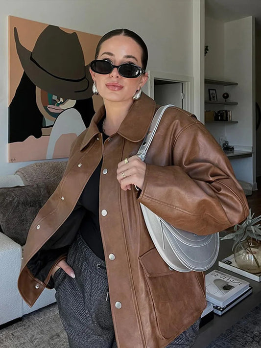 Esmee - Faux leather coat with pockets