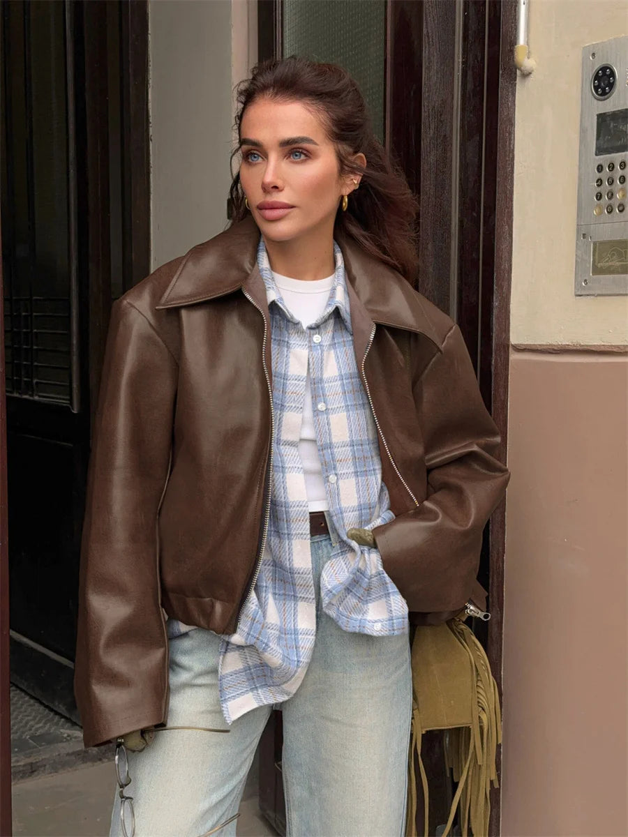 Anya - Faux leather zipper jacket