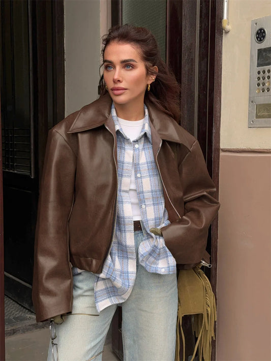 Anya - Faux leather zipper jacket