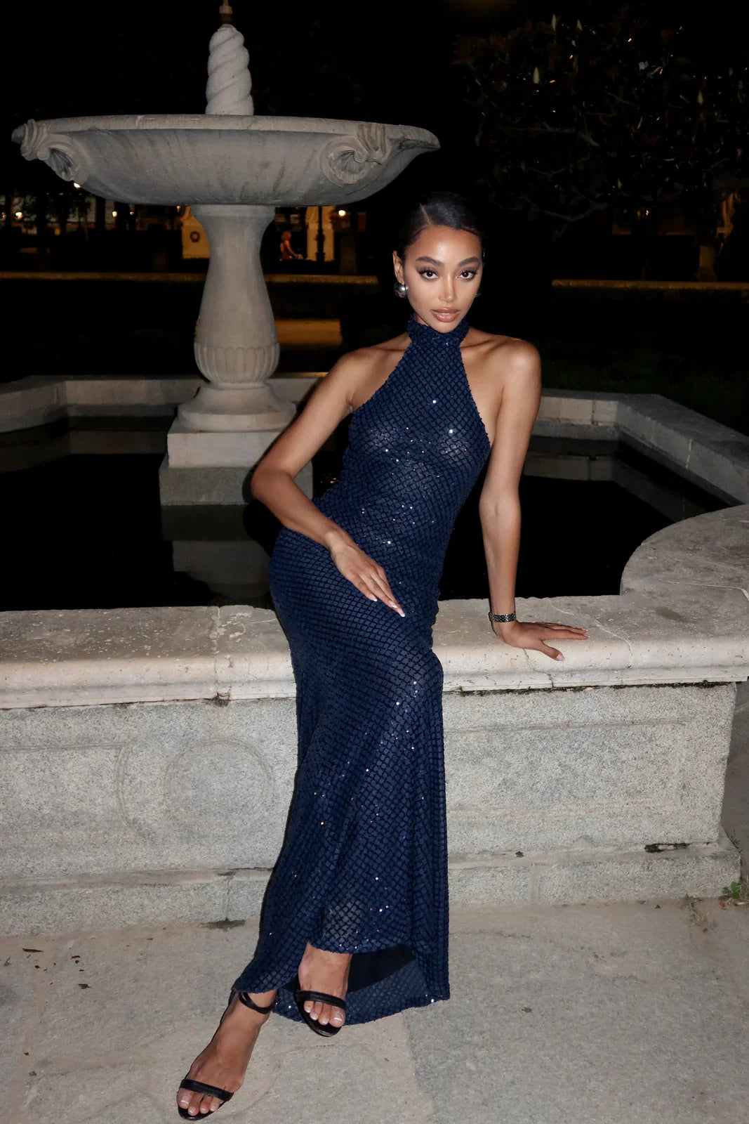 Sena - Sequin halter neck dress