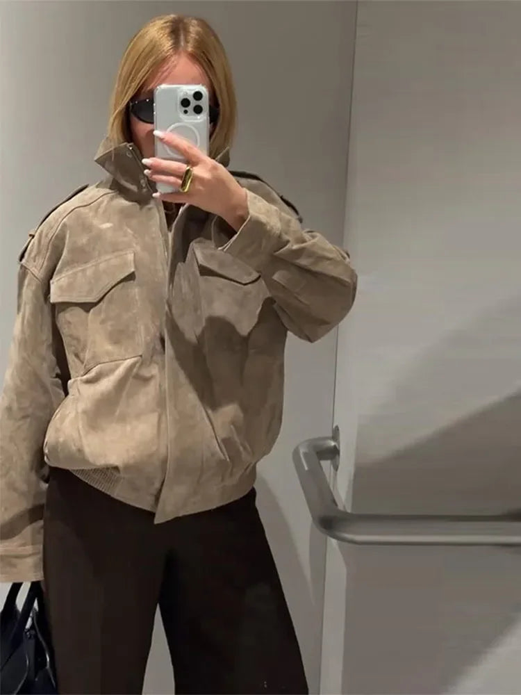Brianna - Suede style zipper jacket