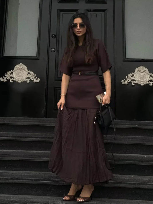 Paola - Pleated short sleeved dress