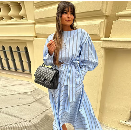 Mirella - Striped poplin blouse and skirt
