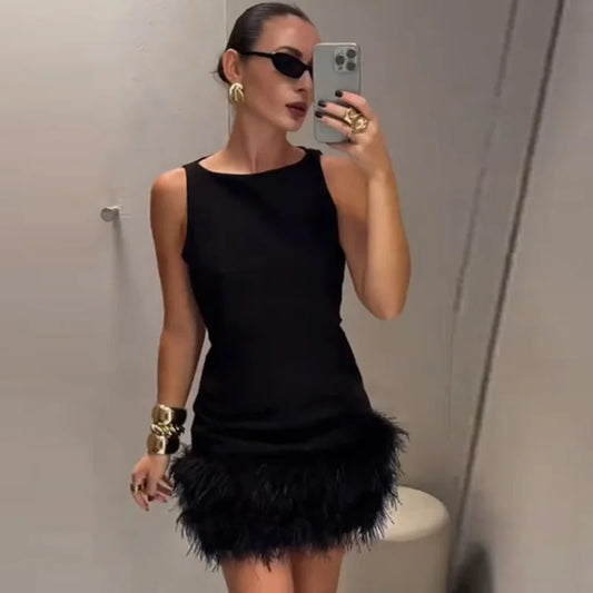 Zinnia - Mini dress with feathers