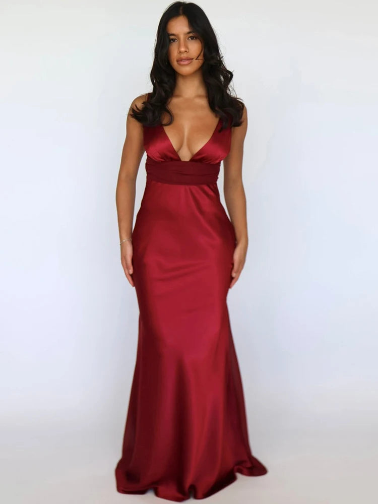Melina - Satin silk v-neck dress
