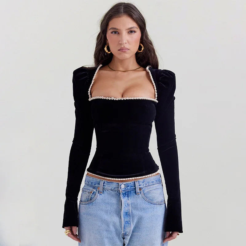 Esmeralda - Velvet square neckline top