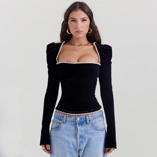 Esmeralda - Velvet square neckline top