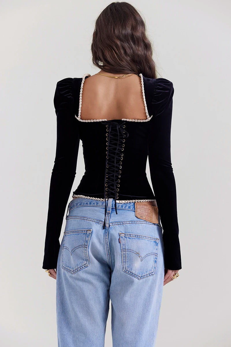 Esmeralda - Velvet square neckline top