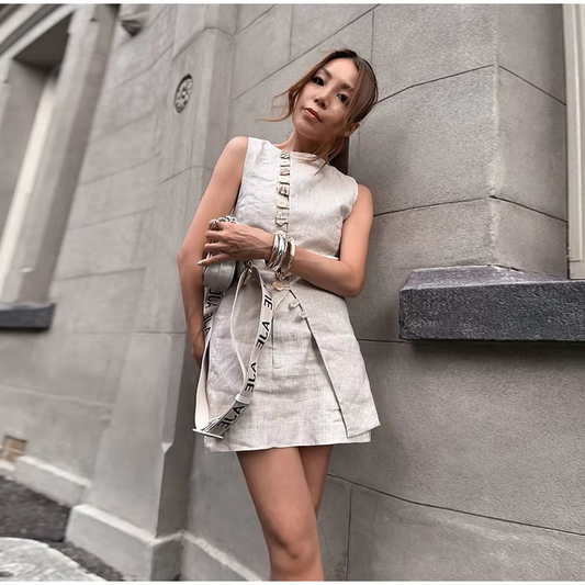 Freya - Linen blend vest and skirt set
