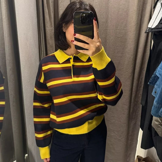 Aviva - Knitted striped polo shirt
