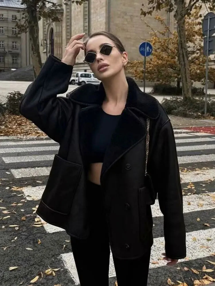 Yara - Faux leather shearling coat