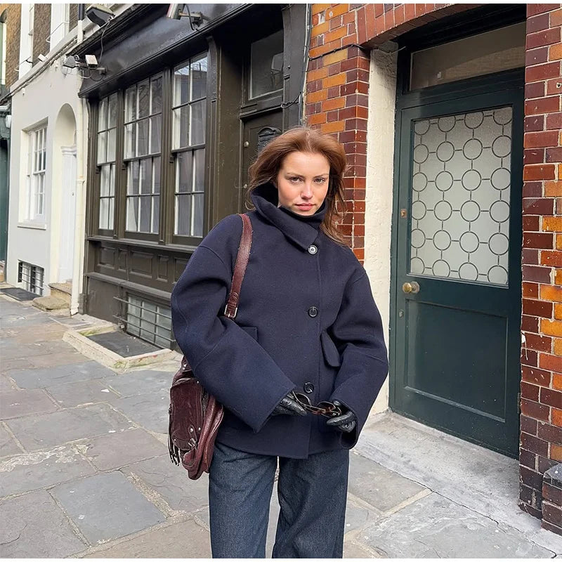 Evie - Wool blend coat with high collar