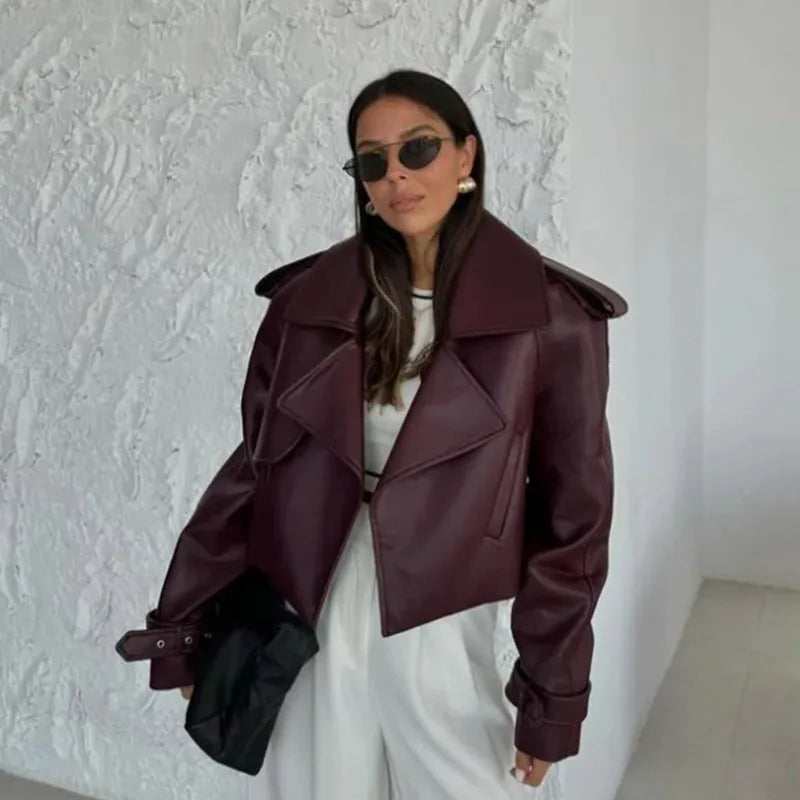 Rina - Burgundy faux leather jacket