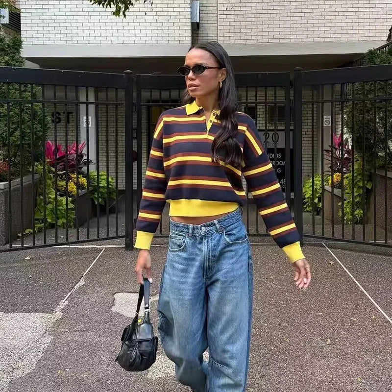Aviva - Knitted striped polo shirt