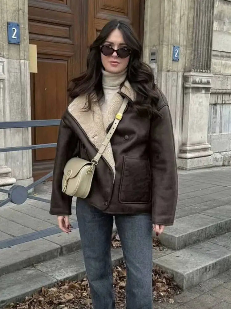 Yara - Faux leather shearling coat