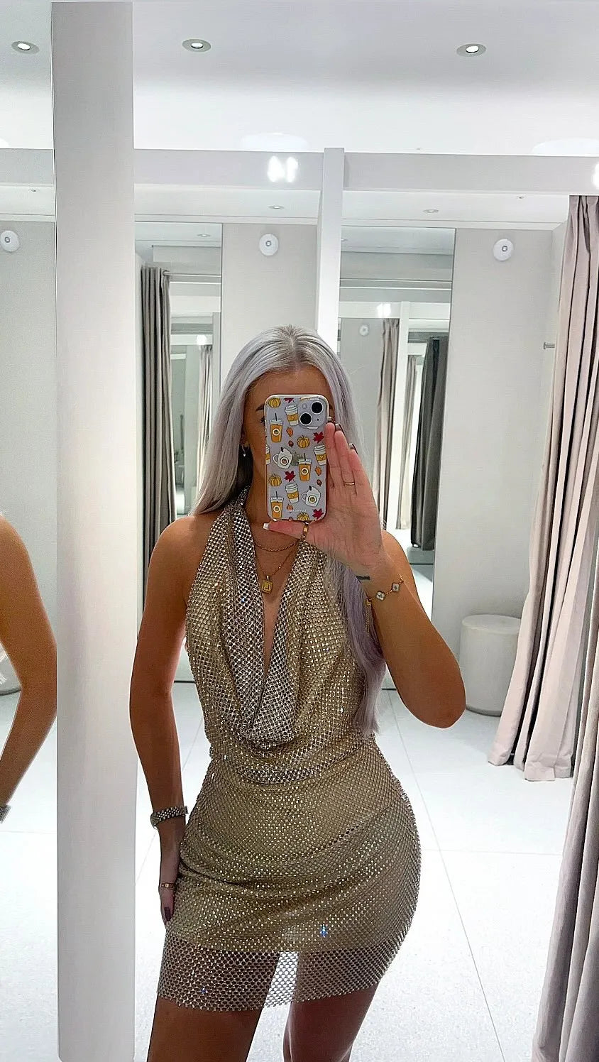 Nore - Sparkling halterneck mini dress