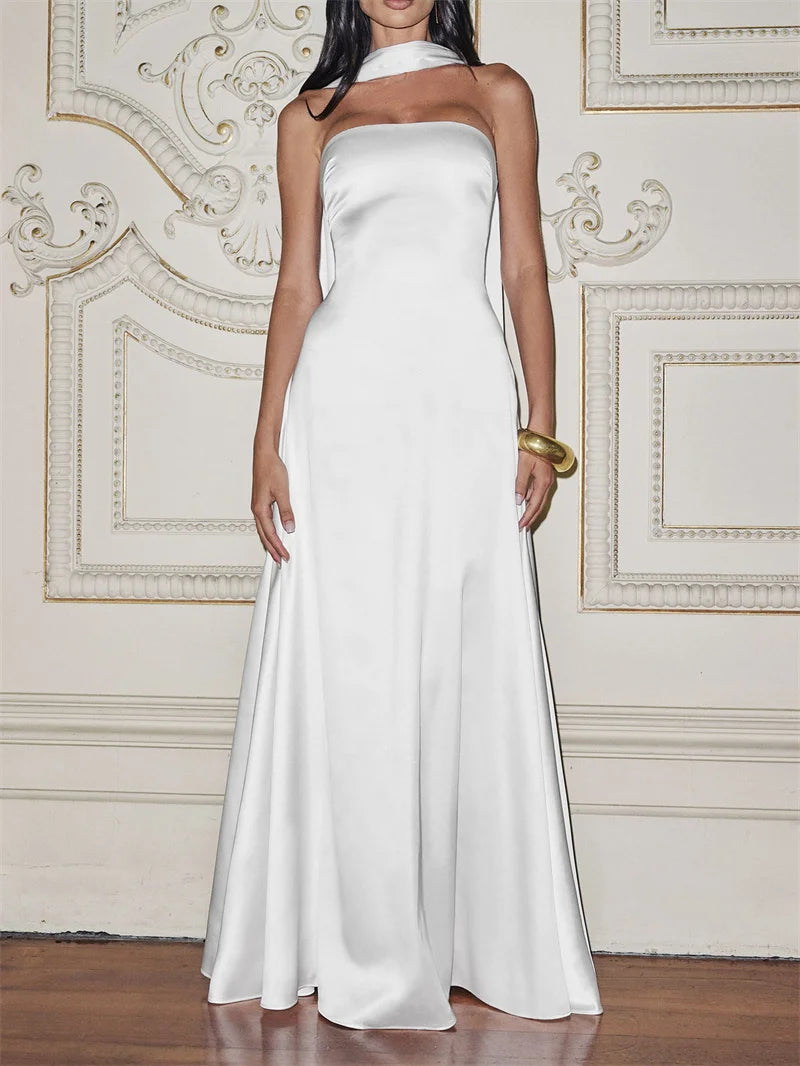 Noor - Satin silk strapless A-line dress