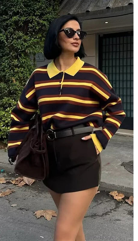 Aviva - Knitted striped polo shirt