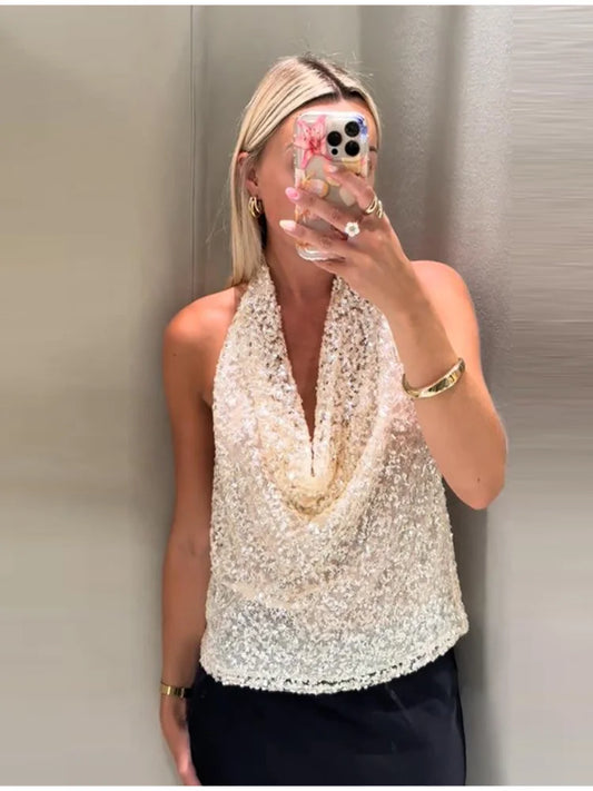 Amina - Sequin halterneck top