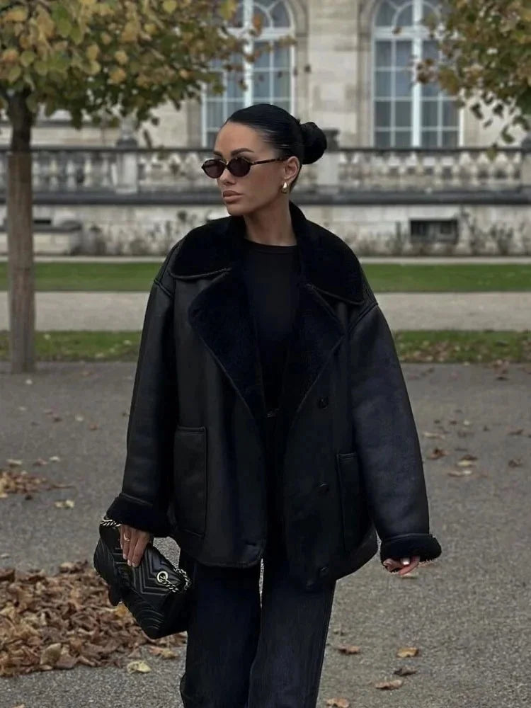 Yara - Faux leather shearling coat