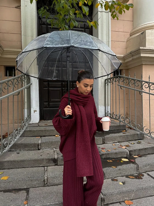Charlie - Rib knitted three piece set with scarf
