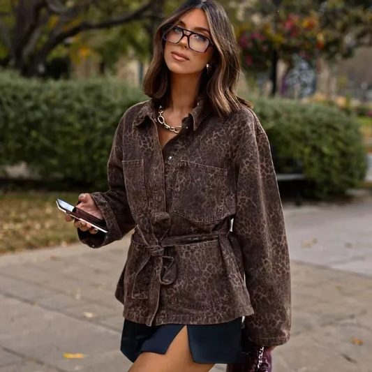 Elsie - Denim leopard print jacket