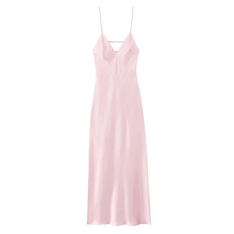 Naomi - Satin silk open back dress