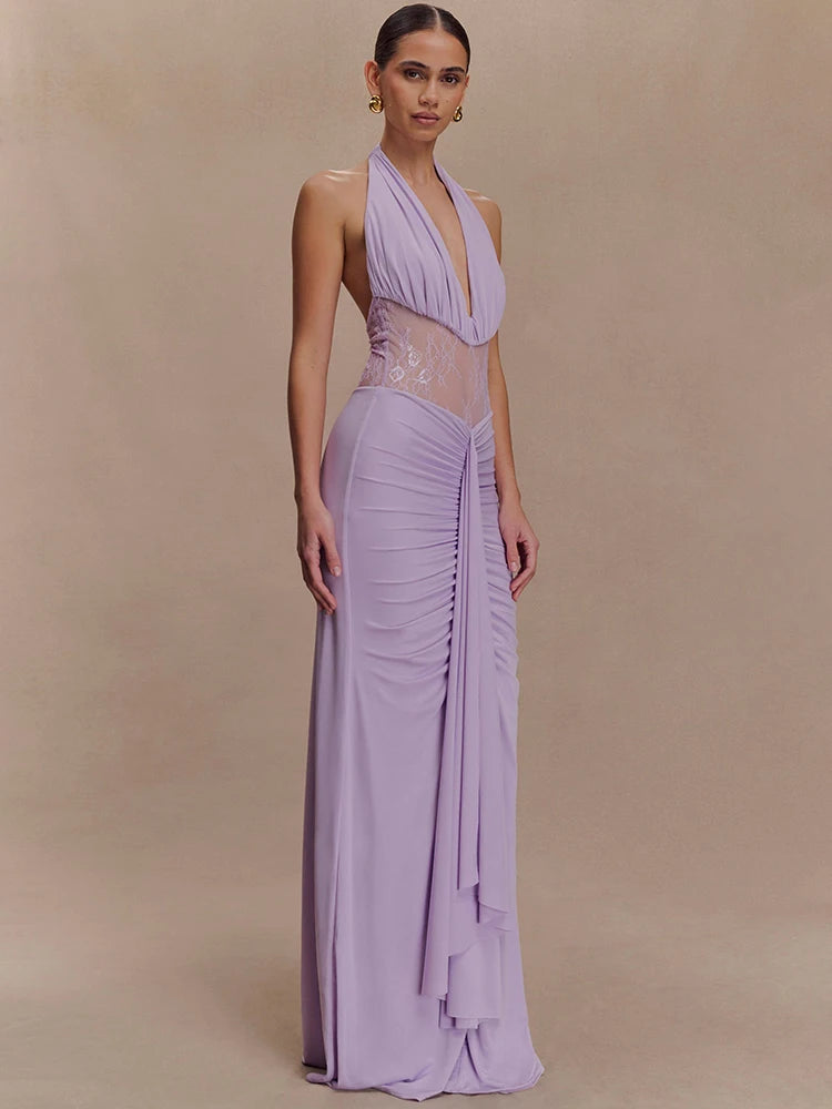 Celina - Dress with plunging neckline and lace detailing