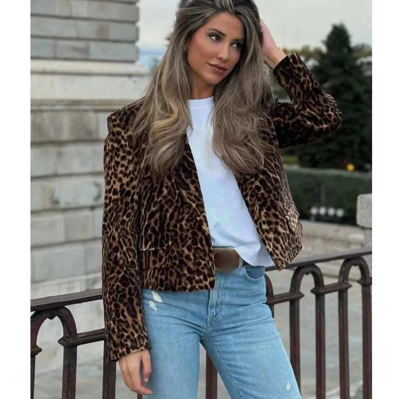 Leonie - Velvet leopard blazer jacket