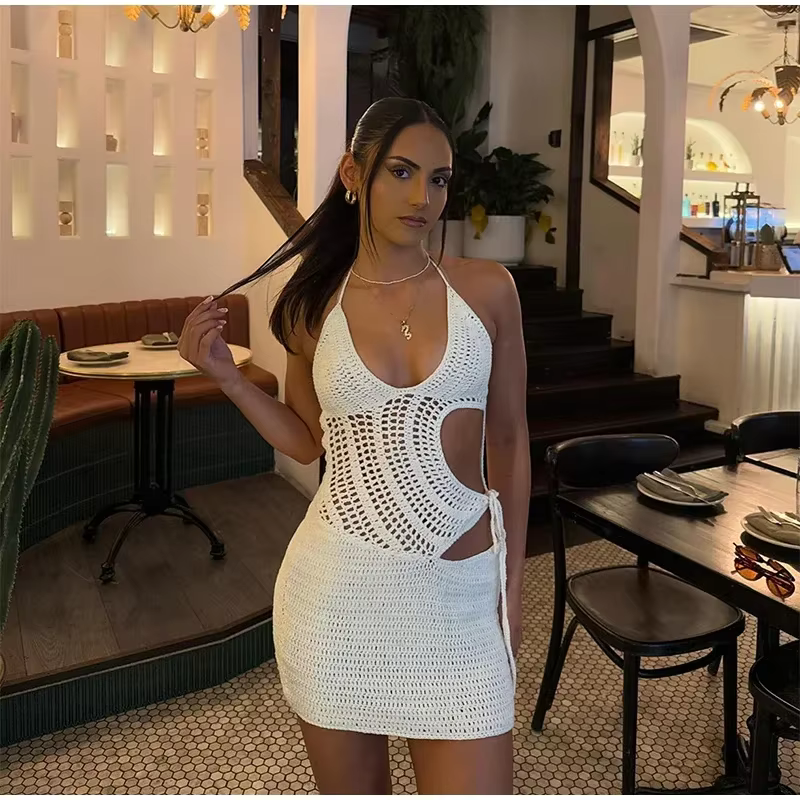 Sabia - Crochet knitted mini dress