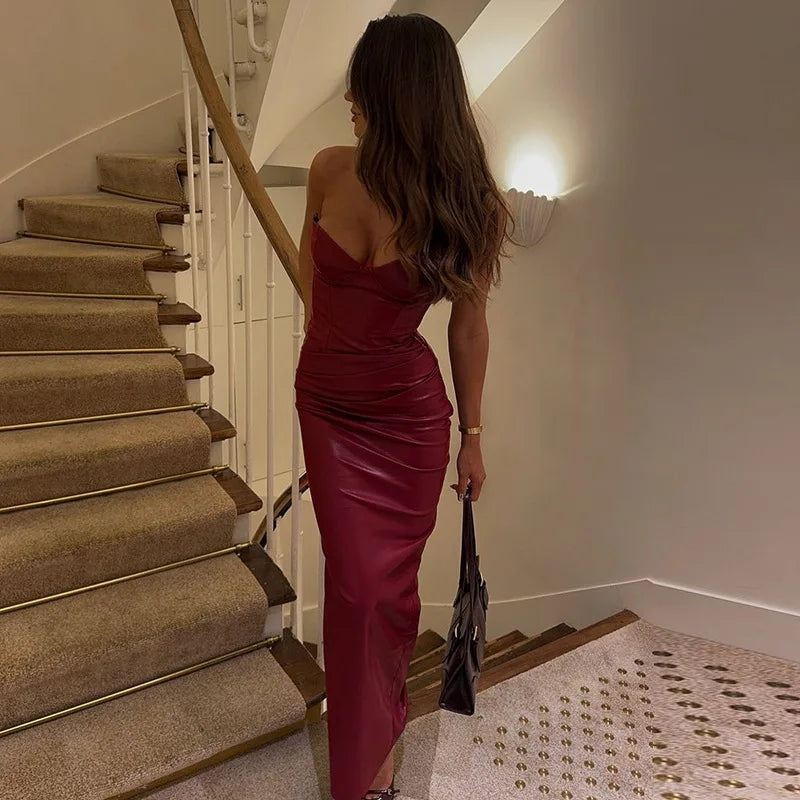 Iskia - Strapless faux leather dress