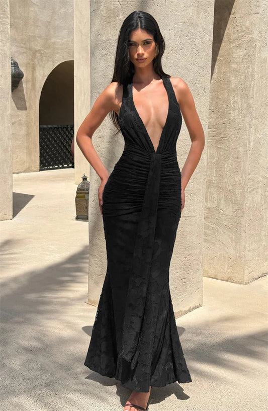 Irene - Deep v-neck halter dress