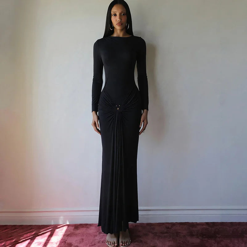 Nima - Long sleeve dress with belt detail