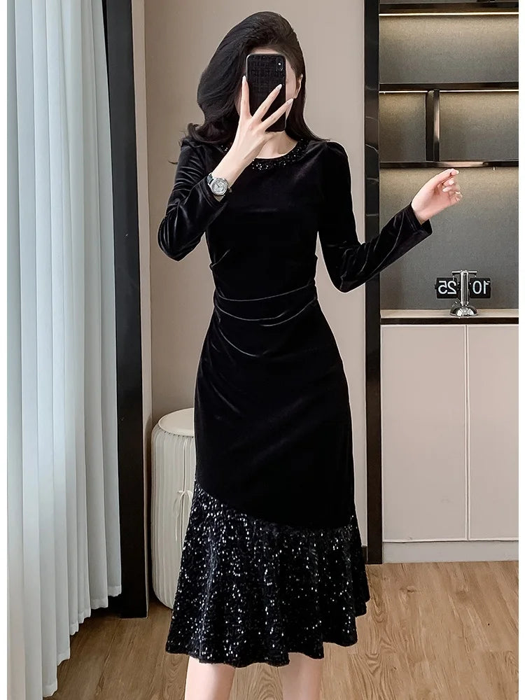 Abigail - Velvet and shimmer midi dress