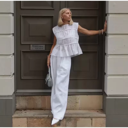 Yara - Cotton blend pleated top and trouser