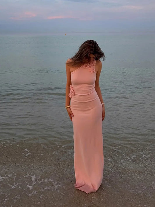 Kristy - One shoulder dress with flower detail