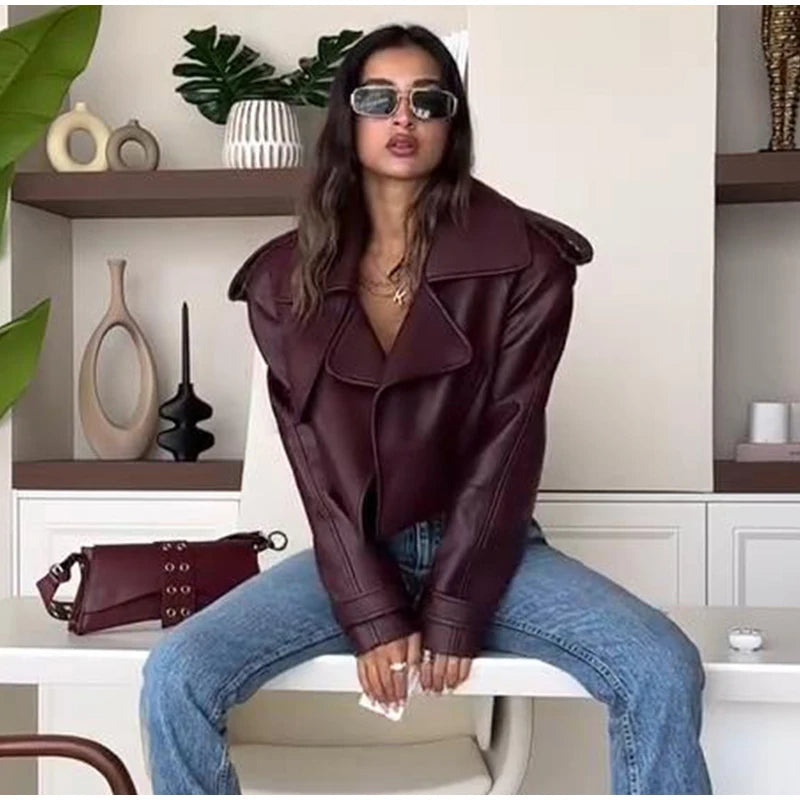 Rina - Burgundy faux leather jacket