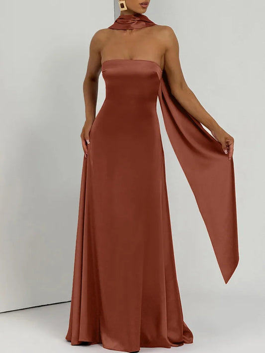 Noor - Satin silk strapless A-line dress