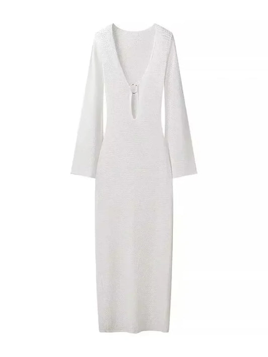 Rafaela - Crochet deep v-neck dress